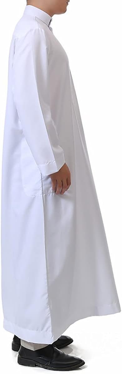 Men's Saudi Arabic Thobe Jubba Dishdasha Long Sleeve Robe Ramadan Muslim Dress Middle East Islamic Clothing