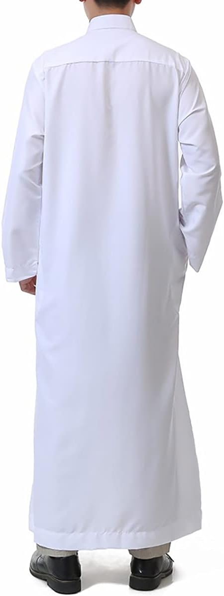 Men's Saudi Arabic Thobe Jubba Dishdasha Long Sleeve Robe Ramadan Muslim Dress Middle East Islamic Clothing