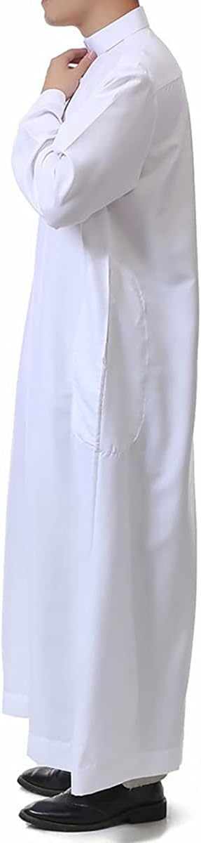 Men's Saudi Arabic Thobe Jubba Dishdasha Long Sleeve Robe Ramadan Muslim Dress Middle East Islamic Clothing