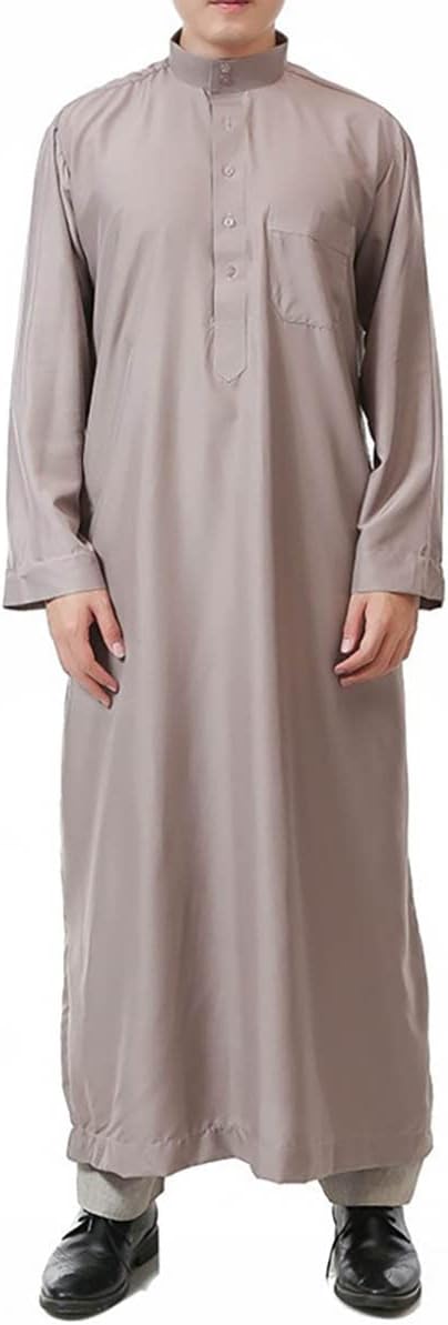 Men's Saudi Arabic Thobe Jubba Dishdasha Long Sleeve Robe Ramadan Muslim Dress Middle East Islamic Clothing